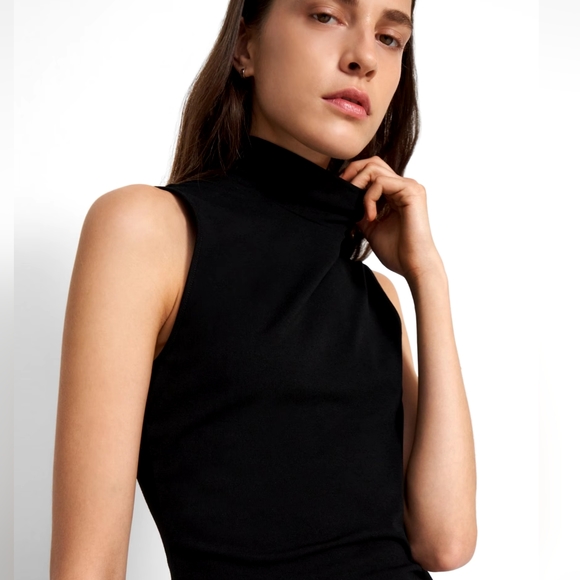 Theory Sleeveless Turtleneck Sweater in Ribbed Viscose - Picture 3 of 4